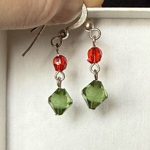 Red and Green Crystal Dangle Hook Earrings
